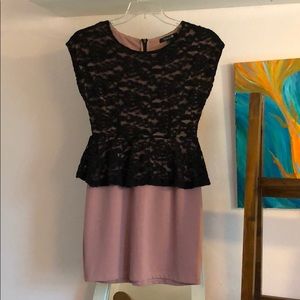 Forever21 peplum dress blush pink with black lace